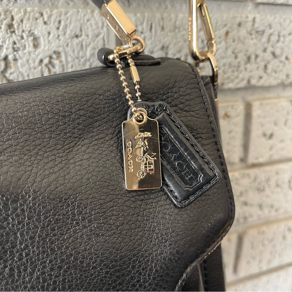 Coach Madison Small Sadie Leather Flap Satchel Bag Black Gold 26624 - Picture 4 of 9